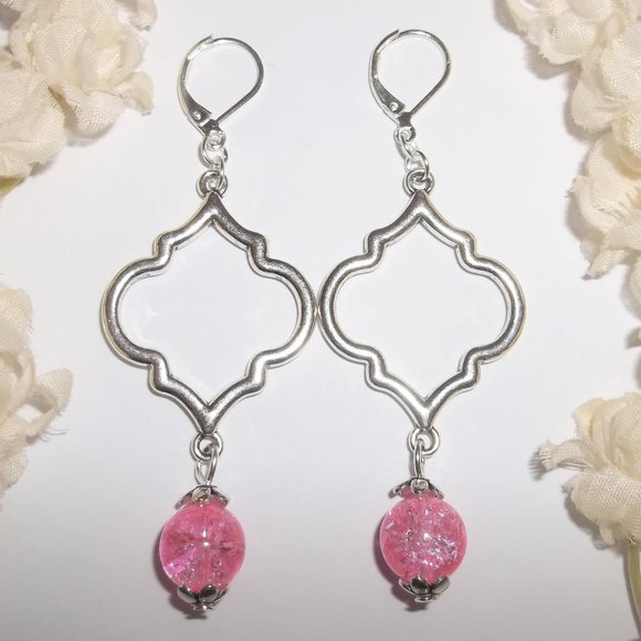 wvluckygirl Jewelry - Earrings Statement Earrings, Pink and Silver Earring Pink Statement Earring 8290
